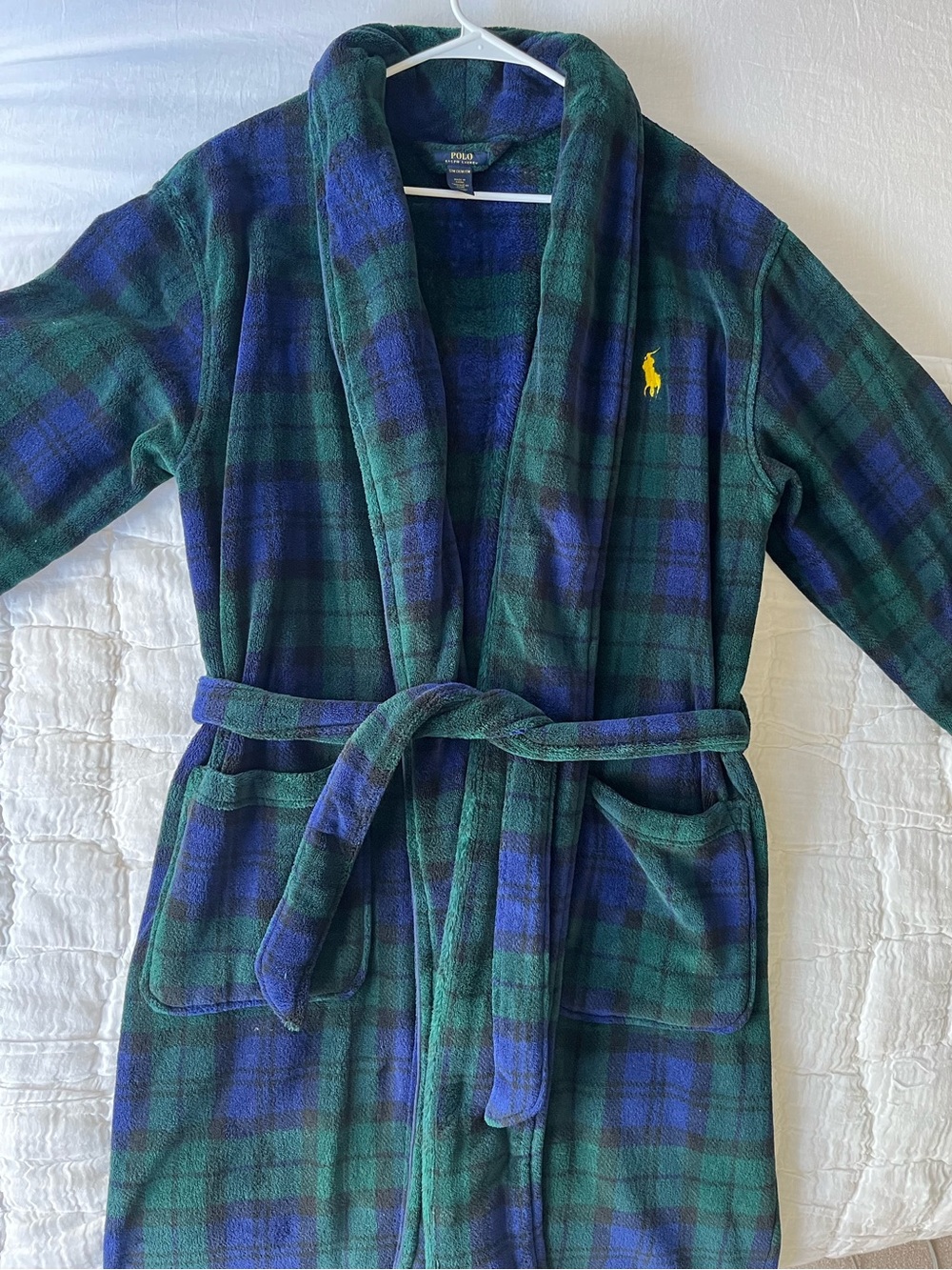Polo by Ralph Lauren Men’s Green & Blue Plaid Fleece Robe - Size S/M
